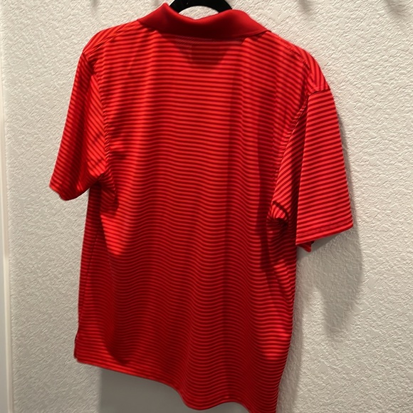 PGA Tour mens stripes power clash red orange collar golf M short sleeve shirt - Picture 4 of 4